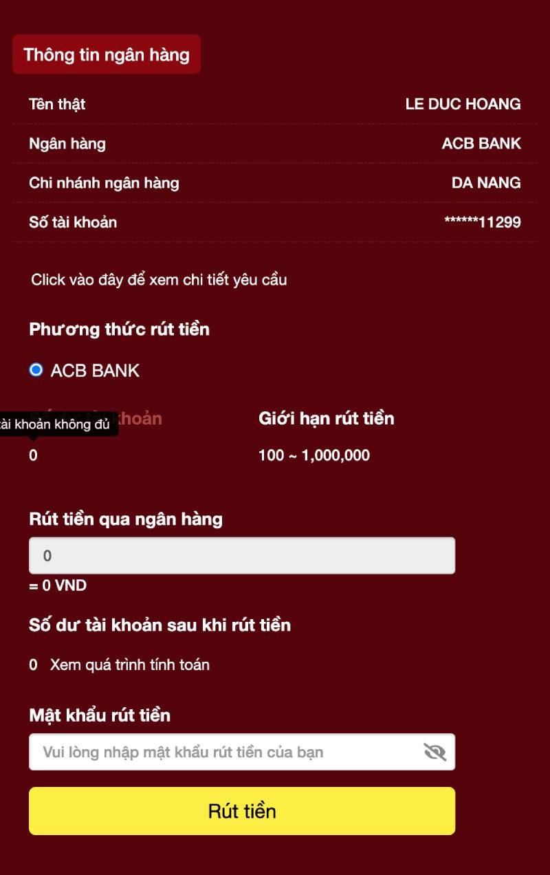 Hướng Dẫn Rút Tiền Go99 Tiền Về Ví Ngay Tức Thì 3 Bước 3: Nhập số tiền cần rút