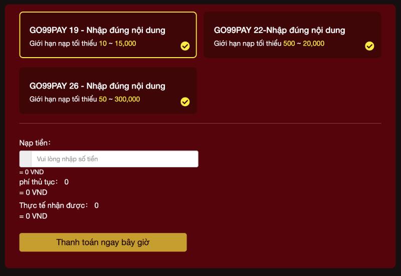 Hướng Dẫn Nạp Tiền Go99 Chi Tiết Và An Toàn Cho Newbie 2 Nạp qua Momo Pay và ZaloPay
